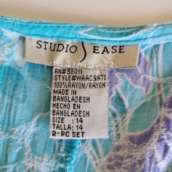 Studio Ease Dress & Button Top 2 Piece Set Women's Size 14 Blue Floral Vintage - Picture 9 of 9